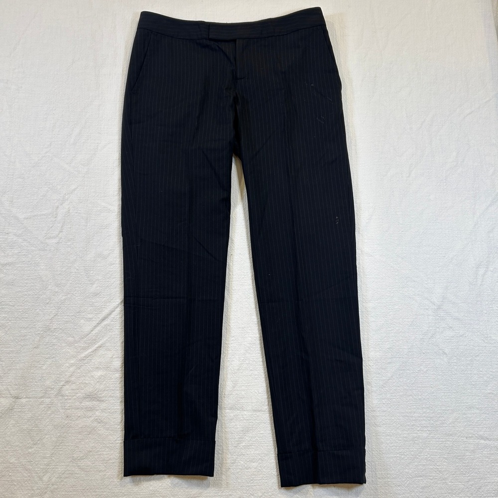 Womens Banana Republic Martin Fit Pants Black Pinstripe Cuffed Dress Size 6